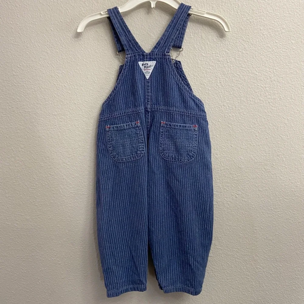Baby OshKosh B'gosh Boys 24M Blue Pinstripe Railroad Denim‎ Overalls Vintage